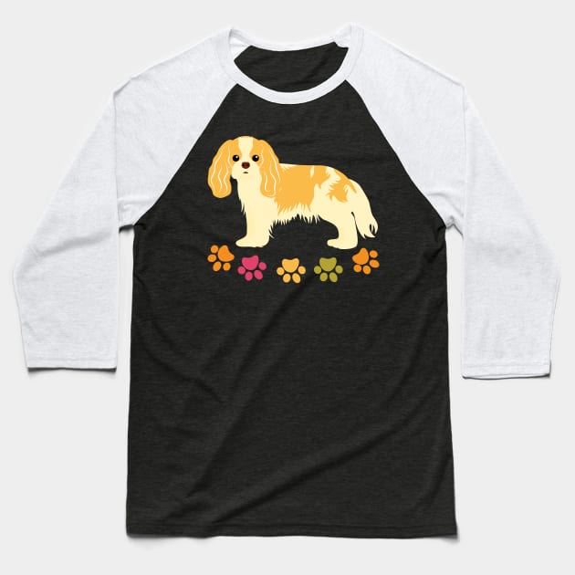 Cavalier King Charles Spaniel and Paw Print Baseball T-Shirt by LulululuPainting